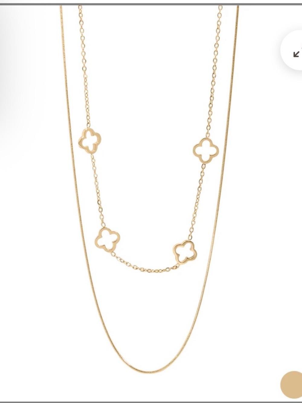 18K Gold PVD Tone Double-Layer Clover Pendant Necklace - Women Jewelry